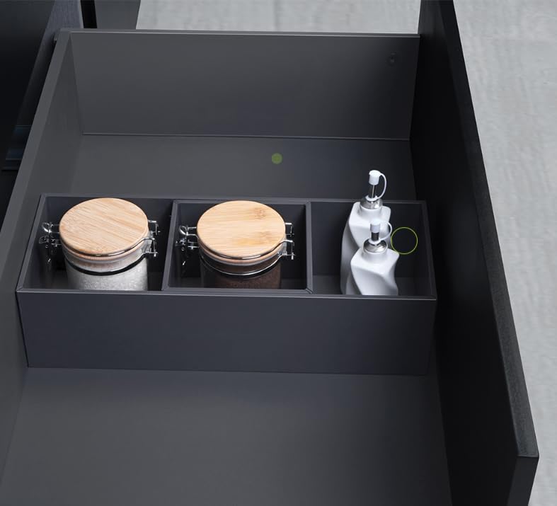 Modular Kitchen Drawer Organiser With 3Compartment Tray, Dark Grey