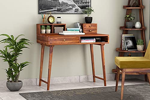 Home Furniture Hard Solid Wood Wooden Writing Study Table For Home And Office | Study Desk (Table With Cum Shelf, Teak Finish)