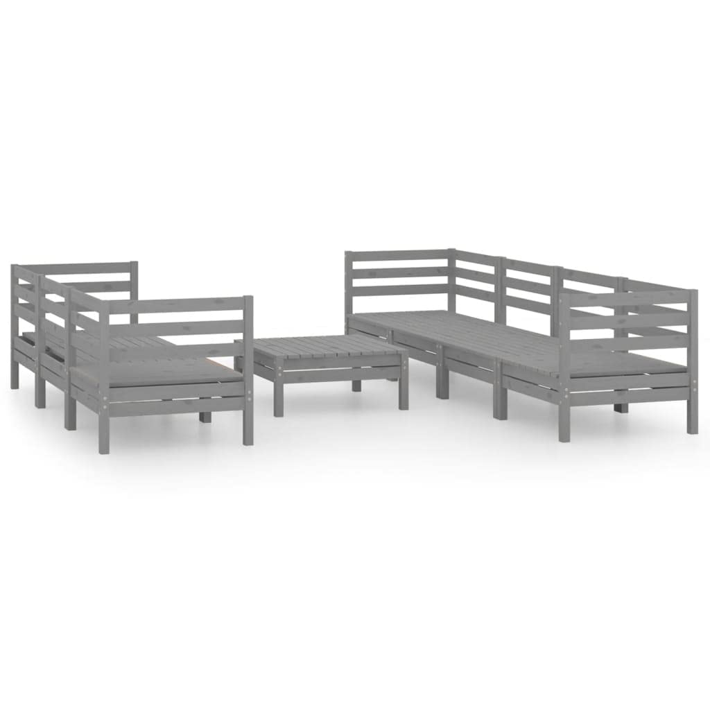 vidaXL Solid Pinewood Patio Lounge Set 8 Piece Garden Outdoor Terrance Backyard Furniture Set Wooden Lounge Sofa Seating Chair Seat Gray