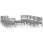 vidaXL Solid Pinewood Patio Lounge Set 8 Piece Garden Outdoor Terrance Backyard Furniture Set Wooden Lounge Sofa Seating Chair Seat Gray