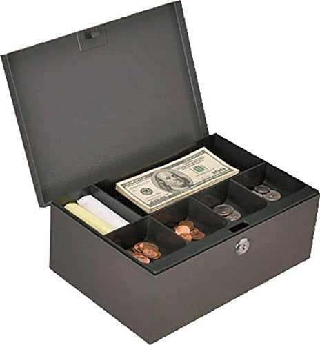 Rocky Mountain Goods Extra Deep Cash Box With Key Lock - 2 Keys Includes - Six Compartment Tray - Full Length Hinge - Carrying H