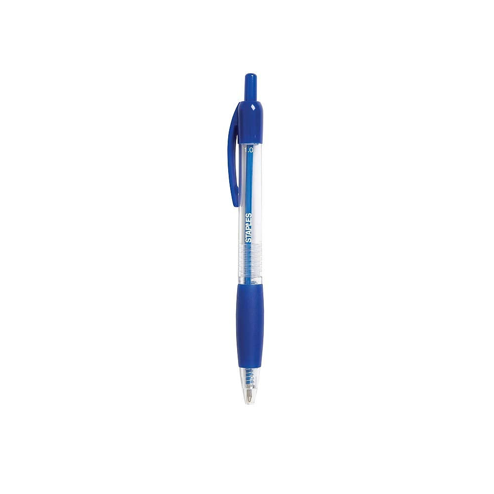 Staples Retractable Ballpoint Pens, Medium Point, Blue Ink, Dozen (50794)