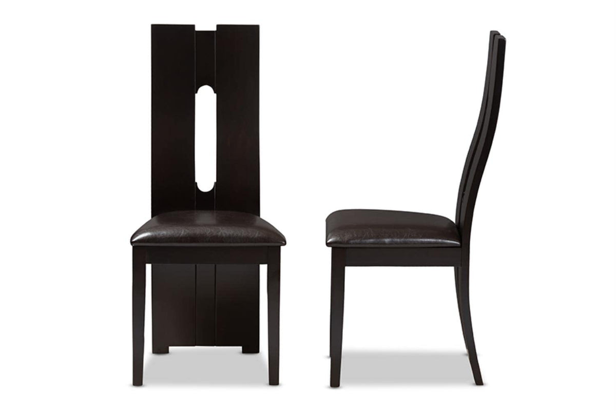 Baxton Studio Alani Modern and Contemporary Dark Brown Faux Leather Upholstered Dining Chair Set of 2