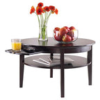 Ergode Wood Stafford Coffee Table | Oyster Gray Finish | Slatted Side Panels | Full-Size Drawer | Lower Shelf | Solid & Composite Wood (92232-VV)