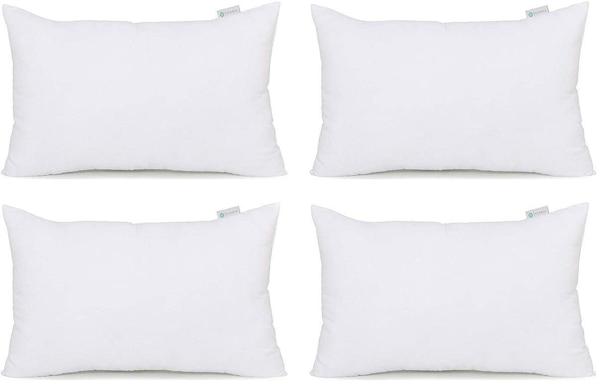 Acanva Throw Pillow Stuffer Inserts Decorative Rectangle Premium Sham Forms Cushion For Sofa Couch Chair, 12X24 Inch (Pack Of 4), White 4 Count
