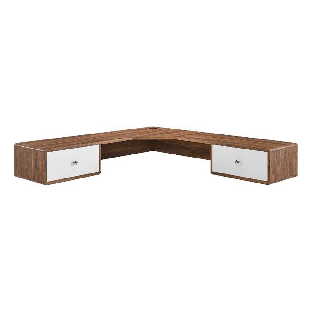 Modway Transmit 55&Quot; Wall Mount Corner Wood Office Desk In Walnut/White