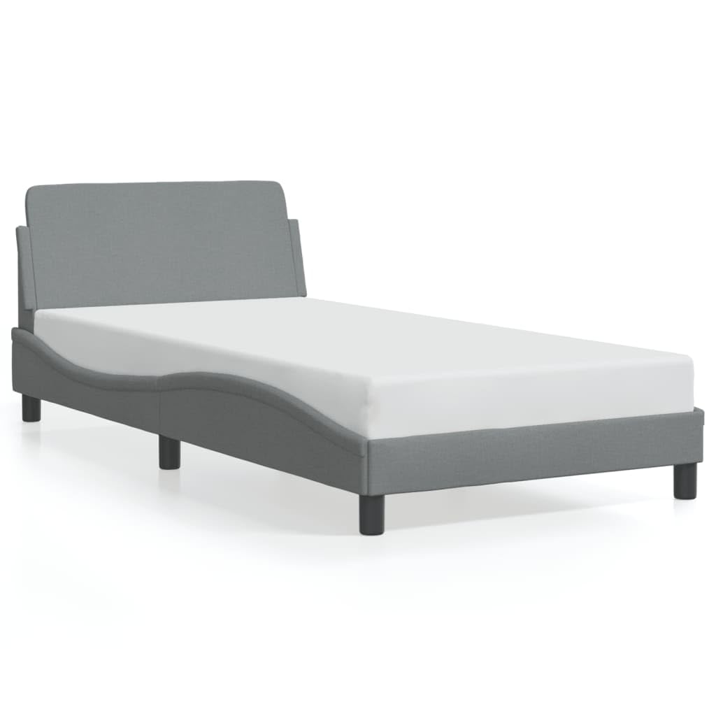 vidaXL Elegant Single Bed Frame- Fabric, Light Gray 39.4"x74.8", Supportive Legs, Plywood Slats, Stylish Headboard