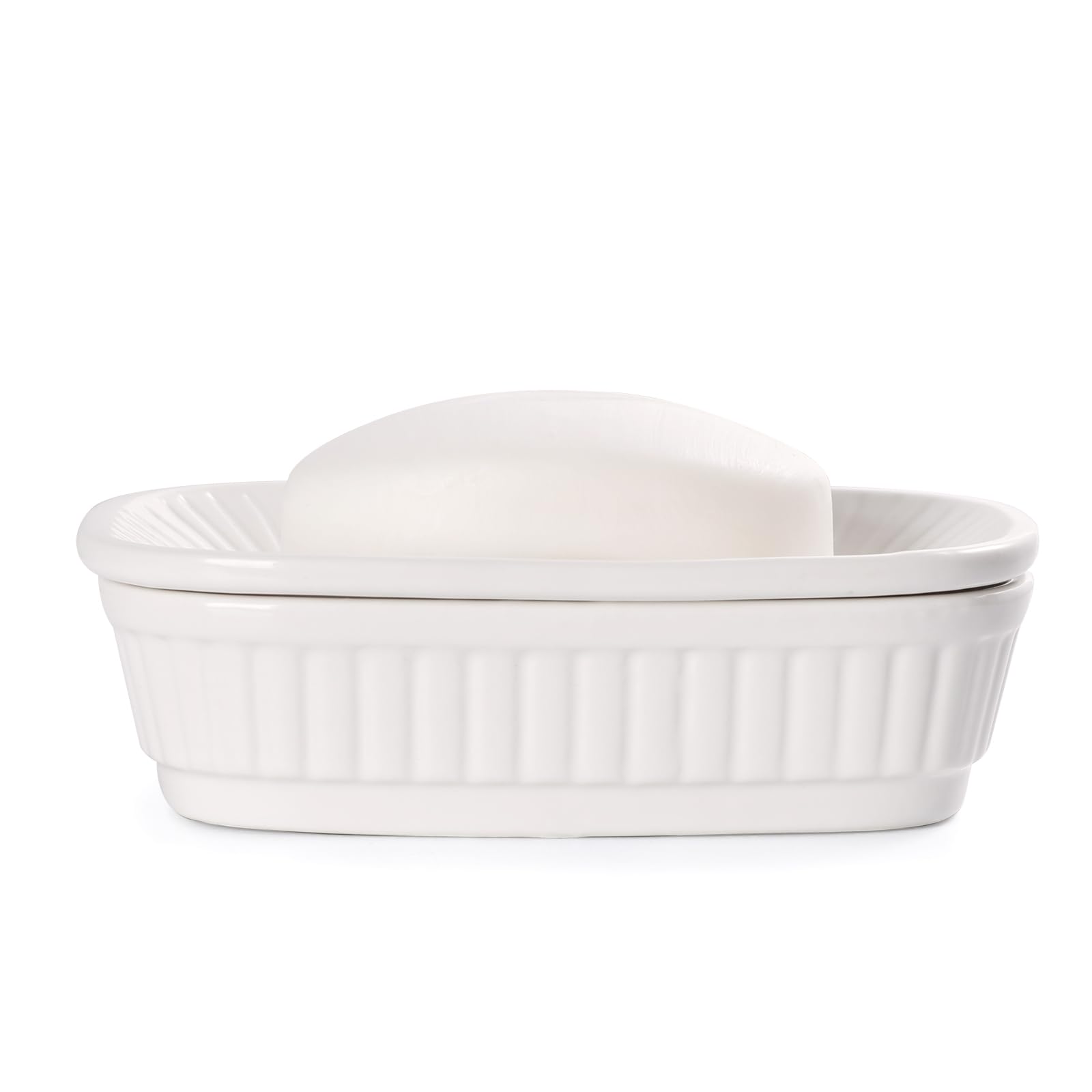 Ceramic Soap Dish, Self-draining Soap Holder, Double Layer Bar Soap Holder, White Draining Soap Dishes for Bathroom Shower Kitch