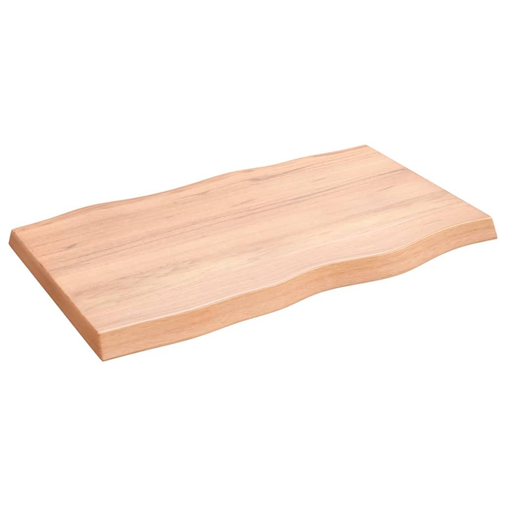 vidaXL Solid Oak Wood Live Edge Table Top - Light Brown, Treated Surface, Handcrafted Design, Versatile Use for Home Office and Commercial Settings