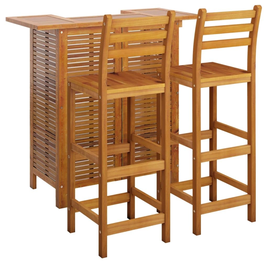 Vidaxl 3 Piece Patio Bar Set Solid Wood Acacia