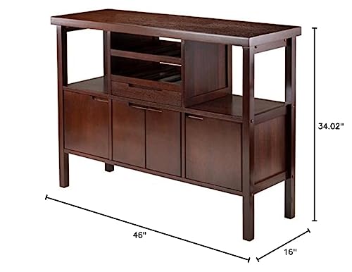 Elegant Buffet Table with Wine Racks, Shelves, and Cabinets | Walnut Finish | 46' W x 16' D x 34' H | Solid & Composite Wood | Easy Assembly