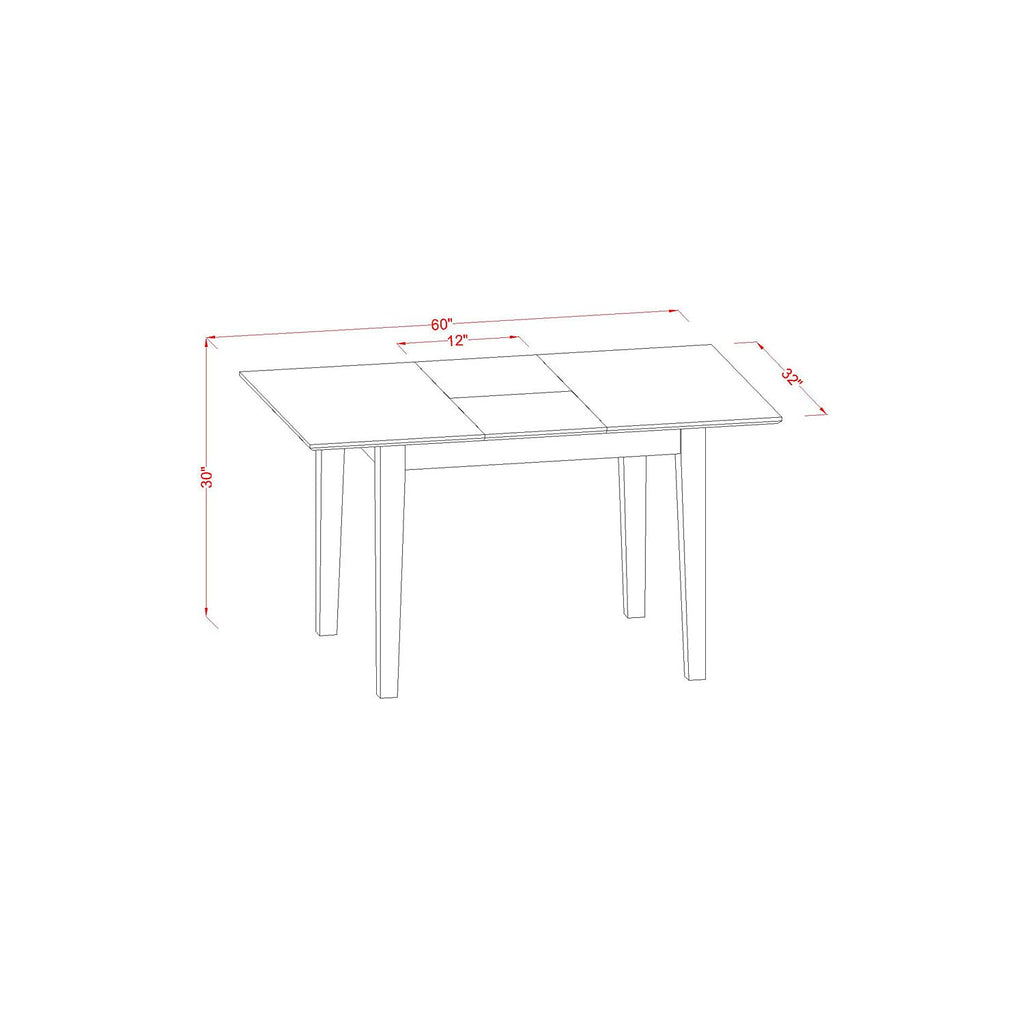 East West Furniture Pspo5-Sbr-C 5 Pc Small Kitchen Table Set Table With Leaf And 4 Dining Chairs