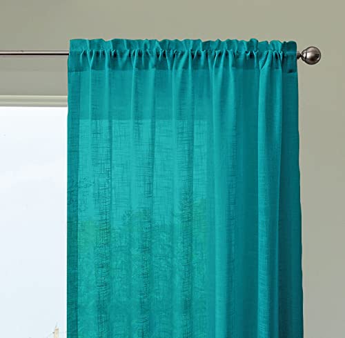 Homemonde 7 Feet Long Set Of 2 Curtains Sheer Texture Linen For Living Room, Office, Rod Pocket Curtains Top, 84 Inches  Blue