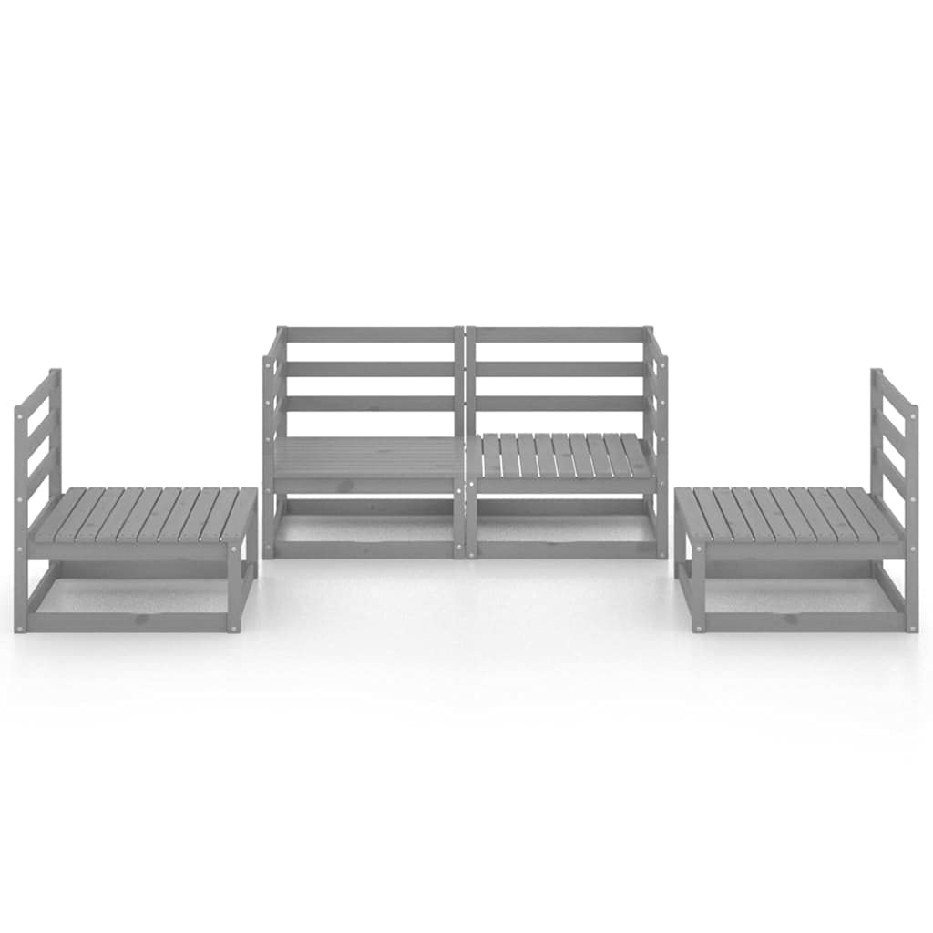 vidaXL Solid Pinewood Patio Lounge Set 4 Piece Garden Outdoor Lawn Yard Terrace Balcony Wooden Seat Seating Sitting Chair Sofa Furniture Gray