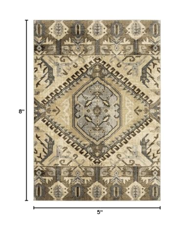 HomeRoots Polypropylene 5’ x 8’ Tan and Gold Central Medallion Indoor Area Rug