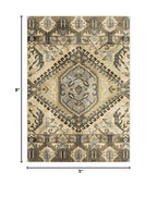 HomeRoots Polypropylene 5’ x 8’ Tan and Gold Central Medallion Indoor Area Rug