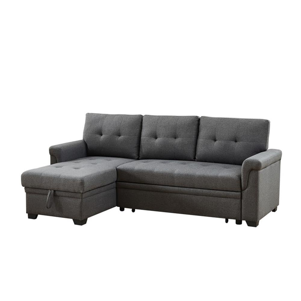 Lilola Home Destiny Dark Gray Fabric Reversible Sleeper Sectional Sofa with Storage Chaise