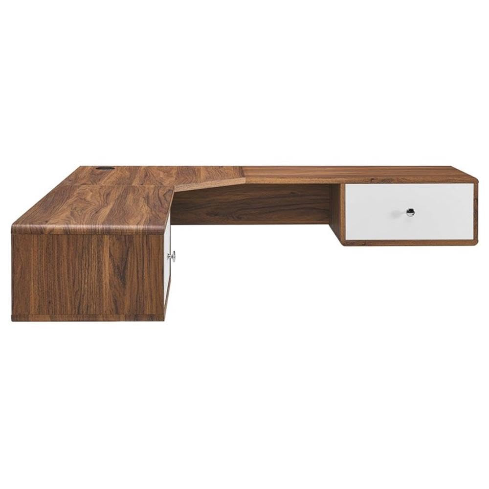 Modway Transmit 55&Quot; Wall Mount Corner Wood Office Desk In Walnut/White