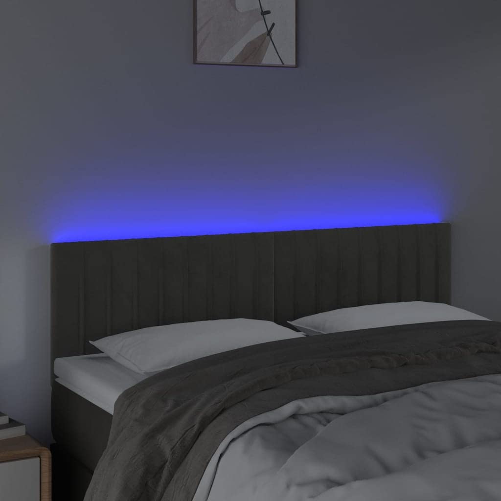 Vidaxl Led Headboard, Upholstered Headboard For Bed Home, Bed Headboard With Led Light, Bedroom Furniture, Dark Gray 56.7"X2"X30.7"/34.6" Velvet