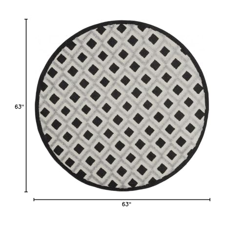 HomeRoots 100% Polypropylene 5’ Round Black White Gray Indoor Outdoor Area Rug