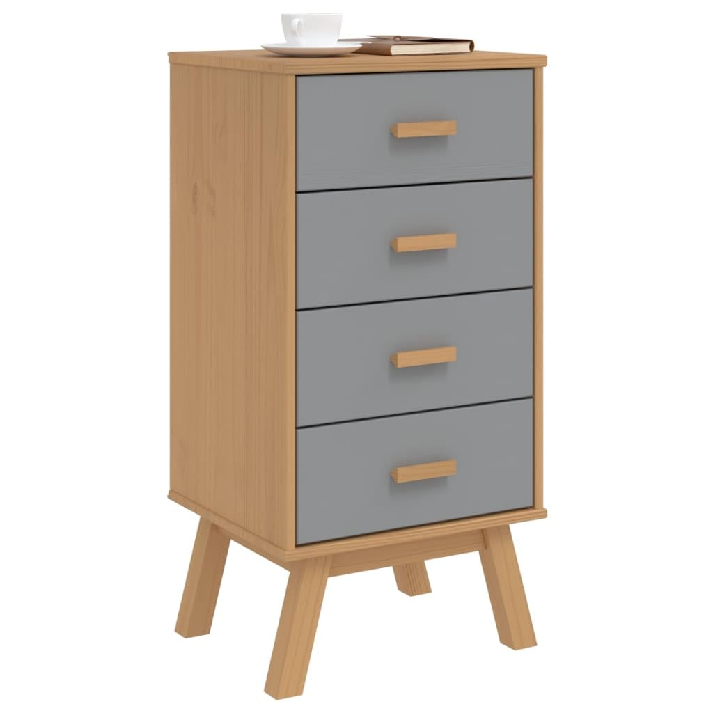 vidaXL Olden Bedside Cabinet - Scandinavian Solid Pine Wood Nightstand in Gray/Brown with 4 Drawers - 17.7" x 15.4" x 35.4" for Bedroom Storage