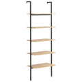 vidaXL 5-Tier Wall-Leaning Shelf - Compact Storage Solution for Home or Office with Stable Steel Frame and Light Brown Engineere