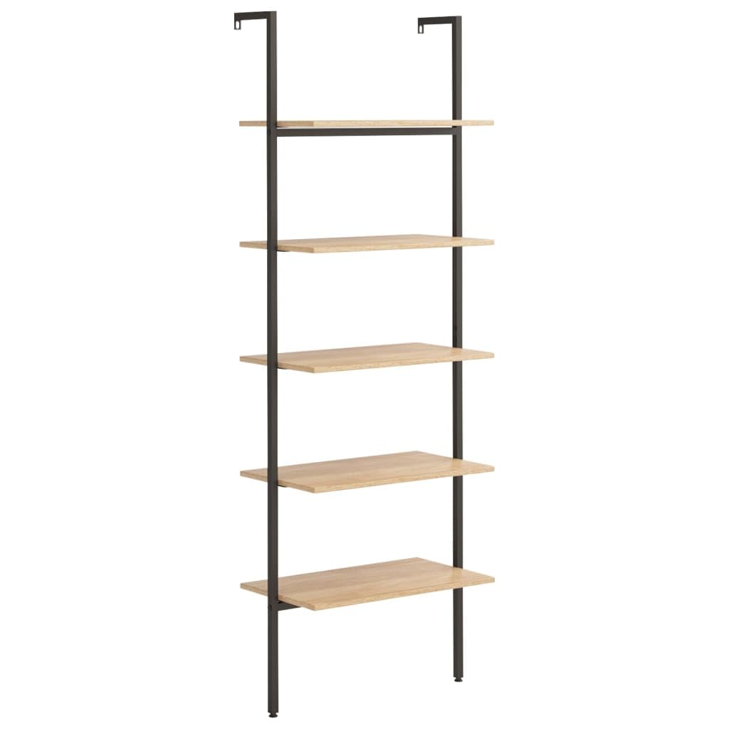 vidaXL 5-Tier Wall-Leaning Shelf - Compact Storage Solution for Home or Office with Stable Steel Frame and Light Brown Engineere