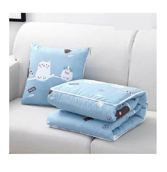 HOMENITY  2in1 Foldable Pillow Blanket Combo  Soft Plush Quilt with Cute Cat Print, TravelFriendly Convertible Cushion for 