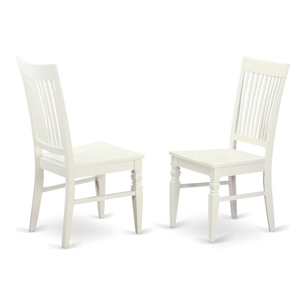 East West Furniture Weston Dining Room Slat Back Wood Seat Chairs, Set of 2, WEC-WHI-W