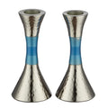 Modern Hammered Aluminum Candlesticks with Colorful Enamel Accent (5, Turquoise)
