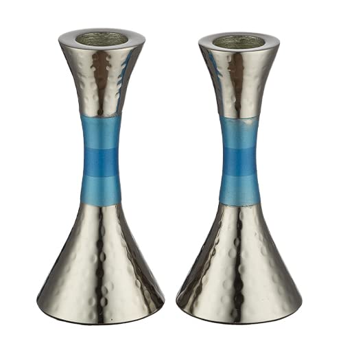 Modern Hammered Aluminum Candlesticks with Colorful Enamel Accent (5, Turquoise)
