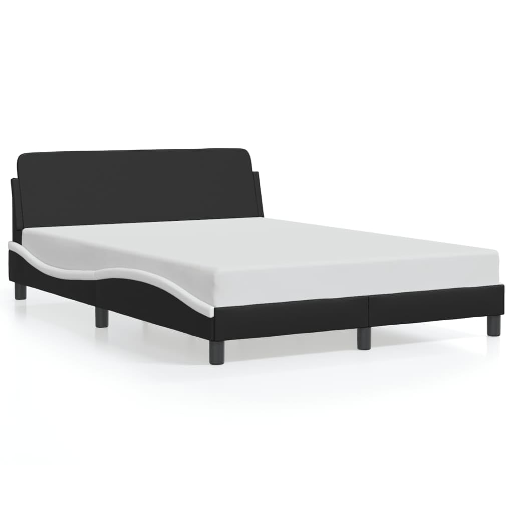 vidaXL Faux Leather Bed Frame with Headboard - Double Bed, Black/White, Plywood Slats, Metal, Pine Wood - 81.9"x55.9"x29.3"