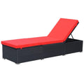 vidaXL Outdoor Sun Lounger with Cushion - Adjustable Comfort, Water-Resistant Poly Rattan, Black and Red, Sturdy Steel Frame - Ideal Garden or Patio Furniture