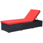 vidaXL Outdoor Sun Lounger with Cushion - Adjustable Comfort, Water-Resistant Poly Rattan, Black and Red, Sturdy Steel Frame - Ideal Garden or Patio Furniture