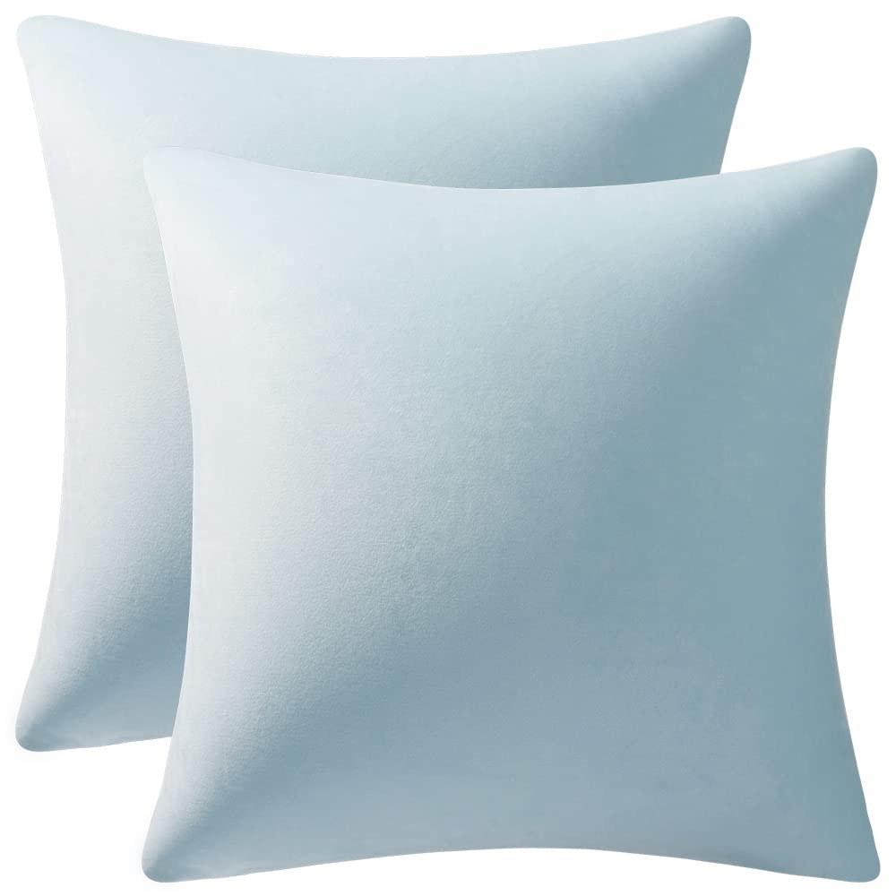 Dezene Throw Pillow Cases 24X24 Light-Blue: 2 Pack Cozy Soft Velvet Square Decorative Pillow Covers For Farmhouse Home Decor