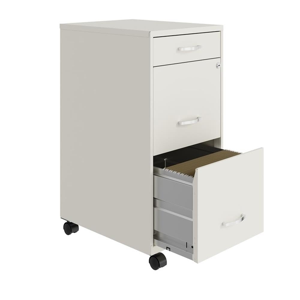 Space Solutions 3 Drawer Metal Mobile File Cabinet With Lock, Letter Size, White, Partially Assembled
