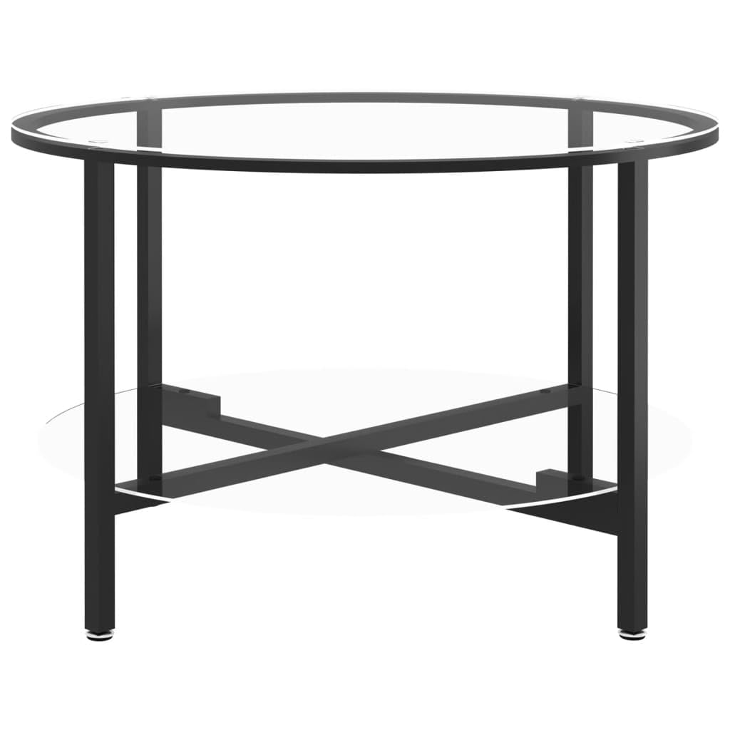 vidaXL Black and Transparent Tempered Glass Tea Table - Modern Multi-use Accent Table with 2-Tier Storage for Living Room, Lounge
