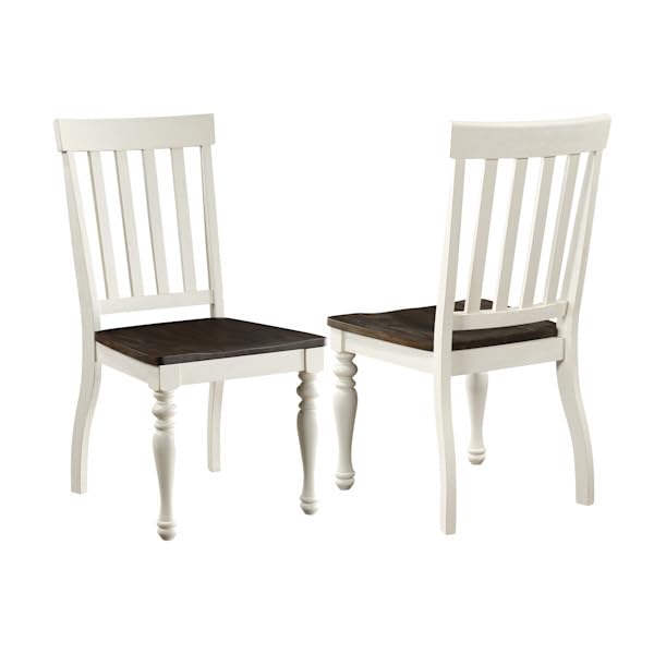 Steve Silver Furniture Joanna Farmhouse Turned Legs, Wire-Brushed Two-Tone Ivory and Mocha Finish, Crafted from Asian Hardwood Solids, Set of 2 Dining Chair, White