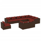 vidaXL Patio Lounge Set 10 Piece, Patio Furniture Set for Outdoor Garden, Sectional Sofa with Cushions, Corner Sofa, Poly Rattan Brown