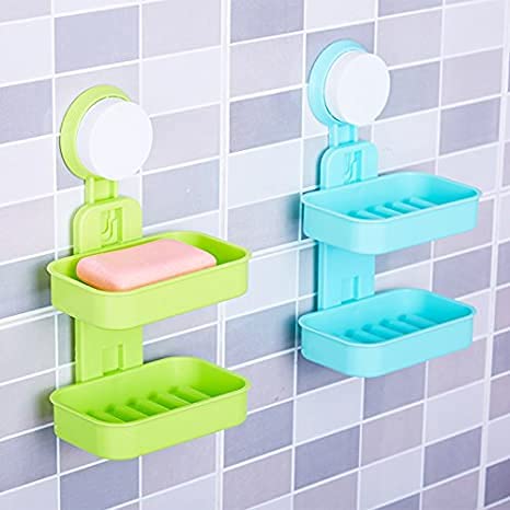 Sajag Multi Purpose Stand Soap Box Suction Cup Holder Rack Bathroom Shower Soap Dish Hanging Tray | Double Layer Soap Holder Sta