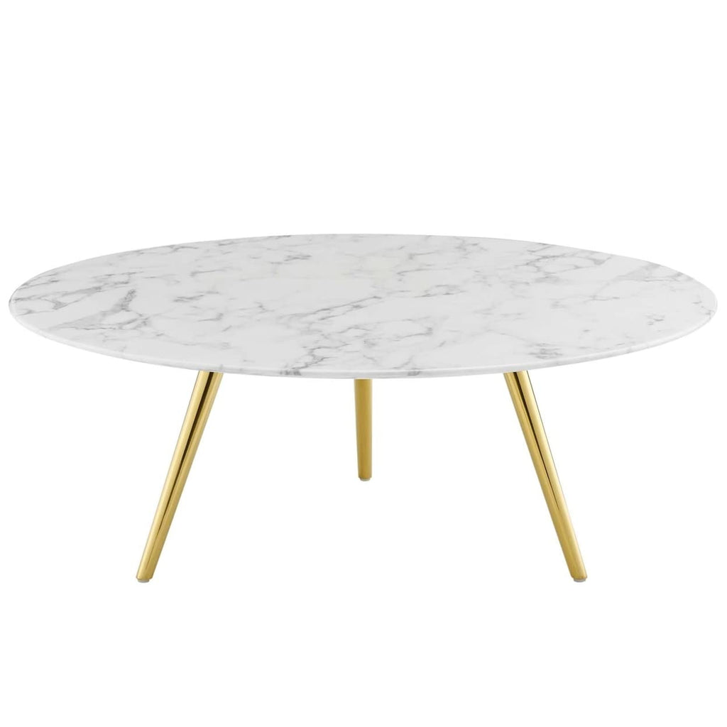 Modway Lippa 40" Round Artificial Marble Coffee Table With Tripod Top, Gold Base