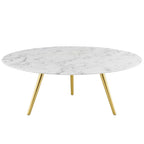 Modway Lippa 40" Round Artificial Marble Coffee Table With Tripod Top, Gold Base