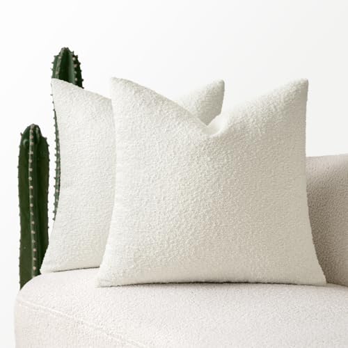Miulee Set Of 2 White Throw Pillow Covers 24X24 Inch Decorative Couch Pillow Covers Textured Boucle Accent Solid Christmas Pillo