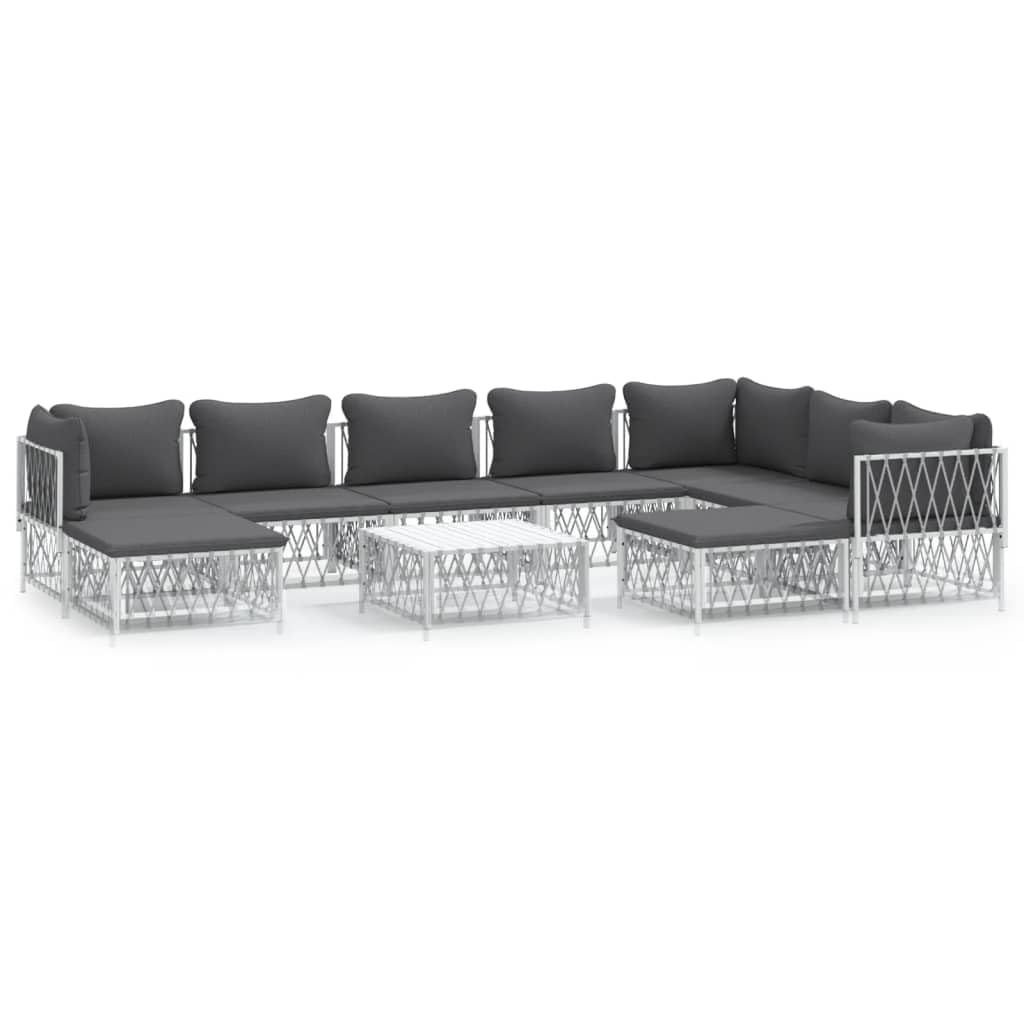 vidaXL 10 Piece Patio Lounge Set - Steel Frame, Comfortable Woven Fabric Sofas with Thick Padded Cushions, Modular Design, Easy-
