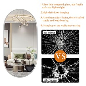 Protylctaster Oval Bathroom Mirror,24X36'' Silver Mirror,Wall Mirror,Bathroom Mirror Oval,Pill Shaped Mirror,Entryway Mirror (Si