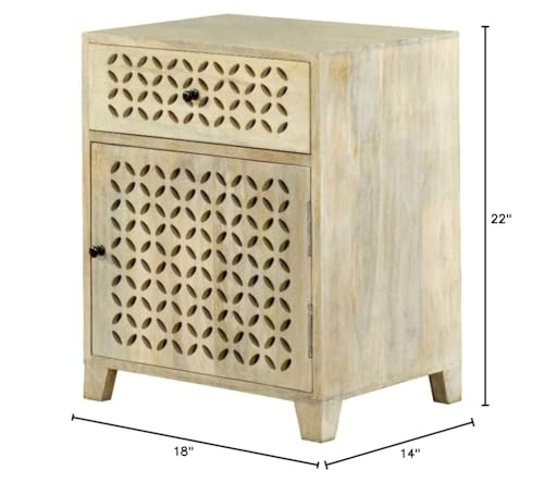 Coaster Lattice Cut-Out 1-Door Wood Accent Table in White Washed