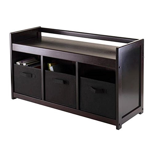 Ergode Wood Addison 4-Piece Storage Bench Set | 3 Cubbies & Black Baskets | Espresso Finish | Sturdy Solid Wood | Easy Assembly (92301-VV)