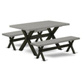 East West Furniture X2-696 3 Piece Modern Dining Table Set Contains a Rectangle Wooden Table with X-Legs and 2 Dining Room Bench