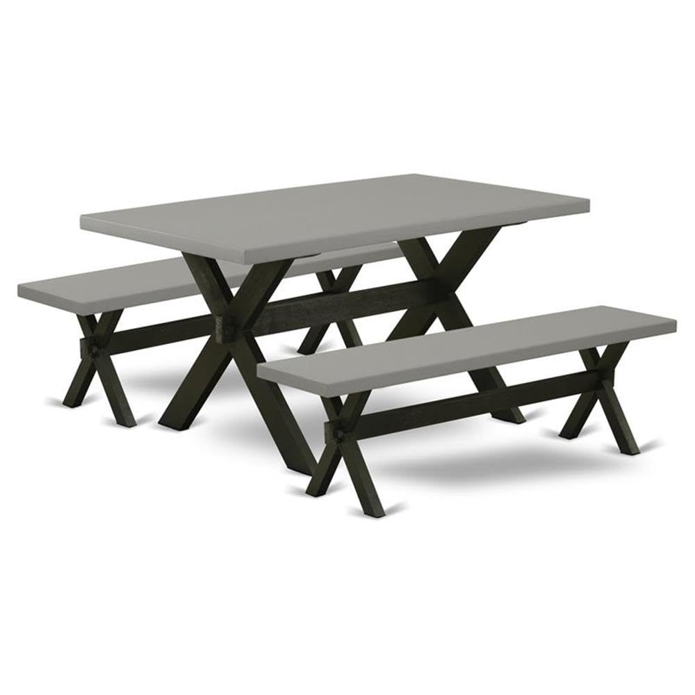 East West Furniture X2-696 3 Piece Modern Dining Table Set Contains a Rectangle Wooden Table with X-Legs and 2 Dining Room Bench