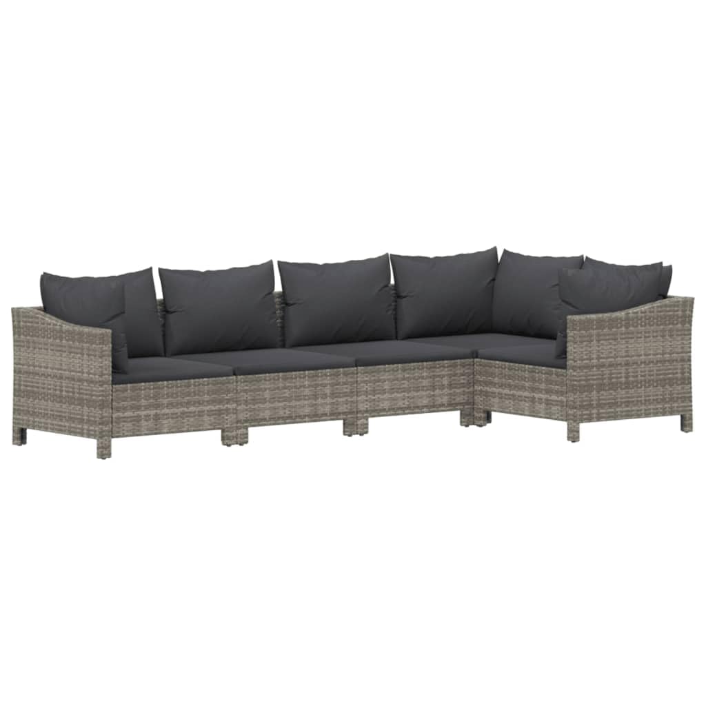 vidaXL Patio Furniture Set 5 Piece, Garden Sofa Set with Cushions, Patio Lounge Set Rattan Outdoor Sectional Sofa, Gray Poly Rattan